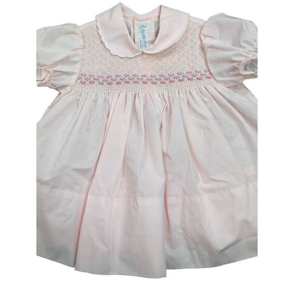 VTG HEIRLOOM Little Angel Baby Girl Hand Smocked FLORAL Dress COTTAGE CORE Pink - Picture 2 of 9